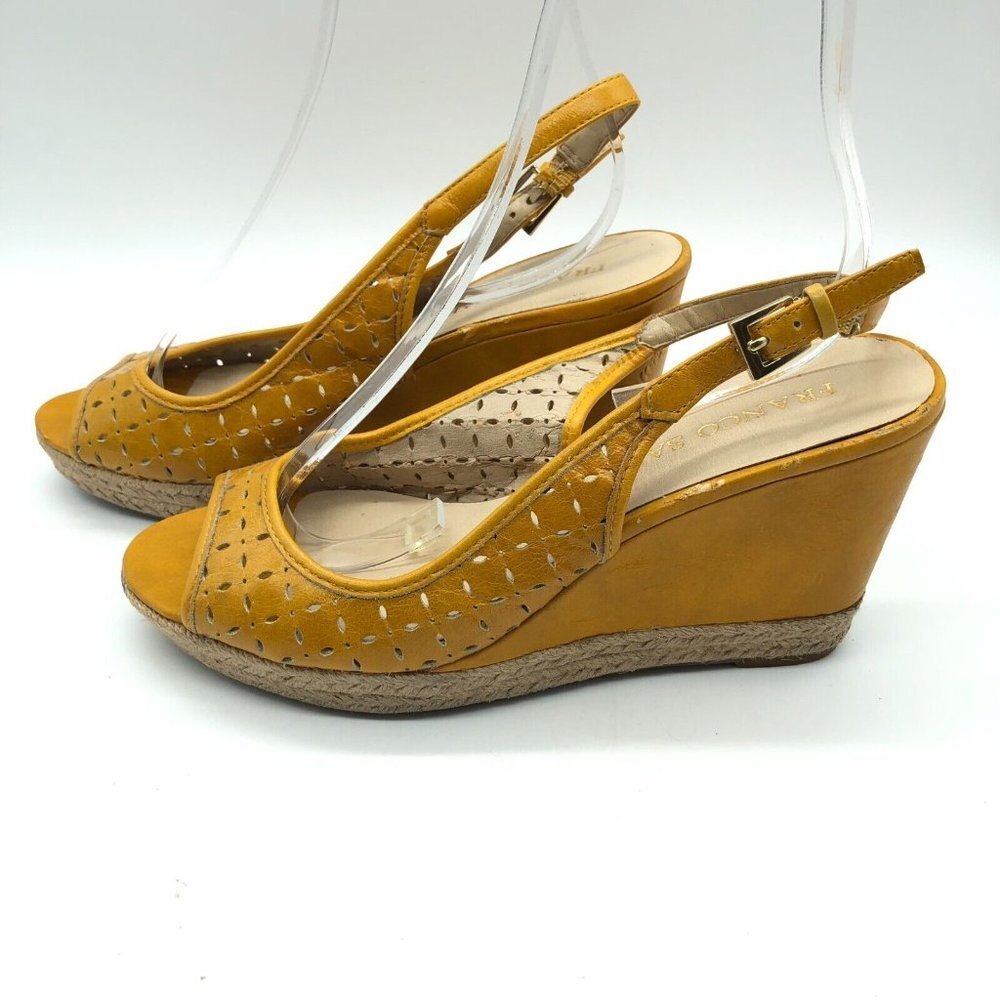Franco Sarto Womens Wedge Sandals Leather Laser Cut Slingback Yellow Size 8 - Picture 3 of 9